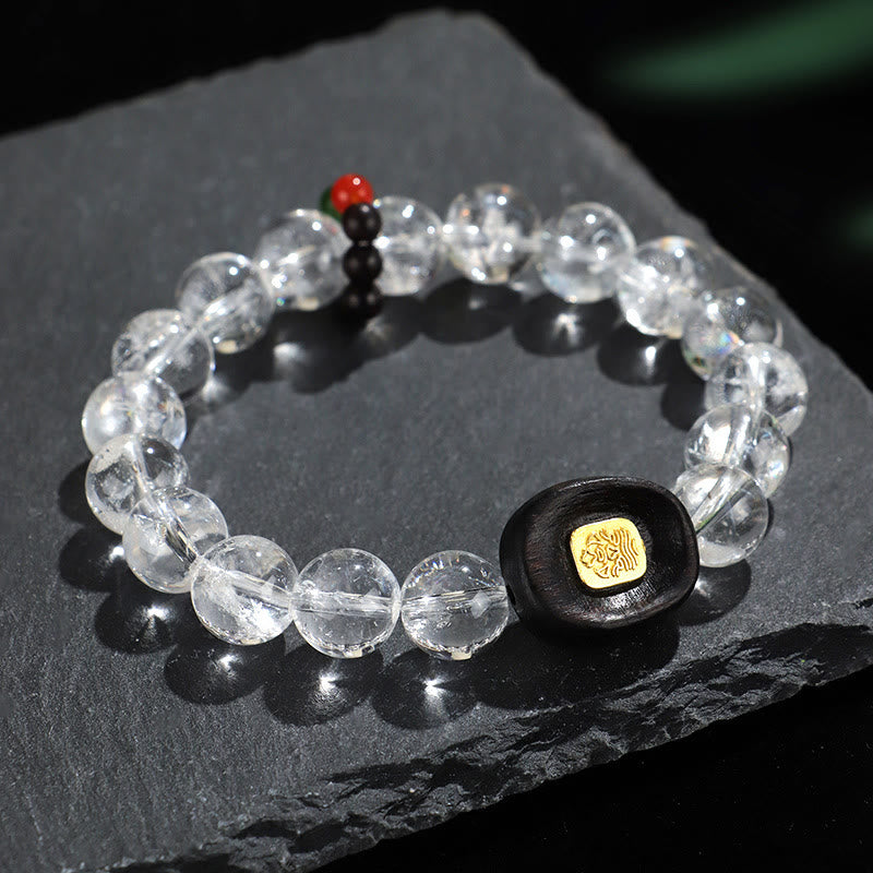 Buddha Stonesホワイトクリスタル 黒檀 サクヤント ザシ ラモ ヒーリングブレスレット
