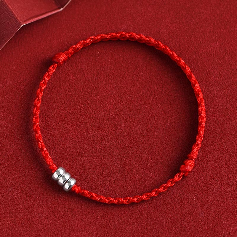 Buddha Stones925 スターリングシルバー ビーズ 守護 幸運 編み込み ブレスレット アンクレット - 濃い赤色のロープ - ブレスレット（手首周り15～20cm） - image 1