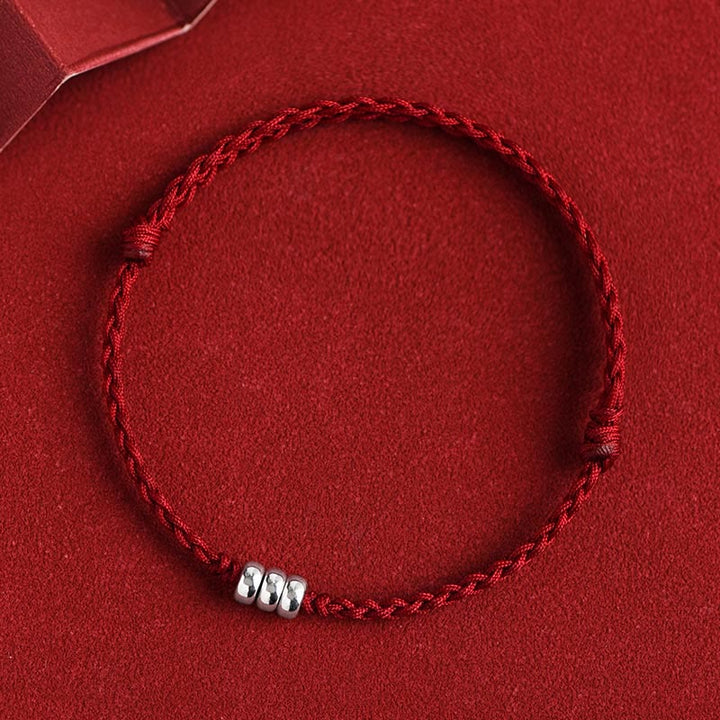 Buddha Stones925 スターリングシルバー ビーズ 守護 幸運 編み込み ブレスレット アンクレット - 濃い赤色のロープ - ブレスレット（手首周り15～20cm） - image 1