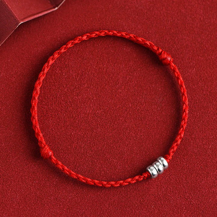 Buddha Stones925 スターリングシルバー ビーズ 守護 幸運 編み込み ブレスレット アンクレット - 赤いロープ - アンクレット（周囲18～30cm） - image 10