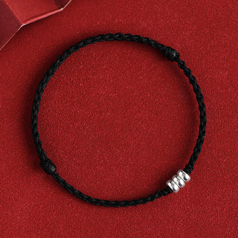 Buddha Stones925 スターリングシルバー ビーズ 守護 幸運 編み込み ブレスレット アンクレット - ブラックロープ - アンクレット（円周18～30cm） - image 16