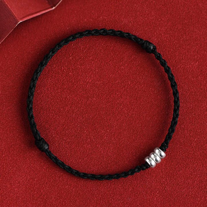 Buddha Stones925 スターリングシルバー ビーズ 守護 幸運 編み込み ブレスレット アンクレット - ブラックロープ - アンクレット（円周18～30cm） - image 16