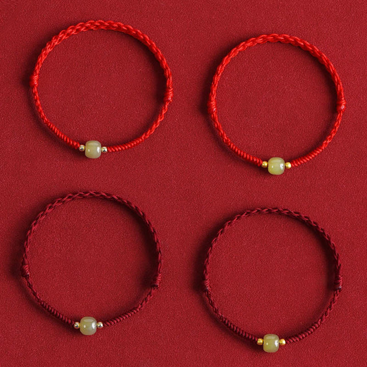 Buddha Stones天然和田翡翠999ゴールドビーズ守護幸運編み込みブレスレットアンクレット - image 5
