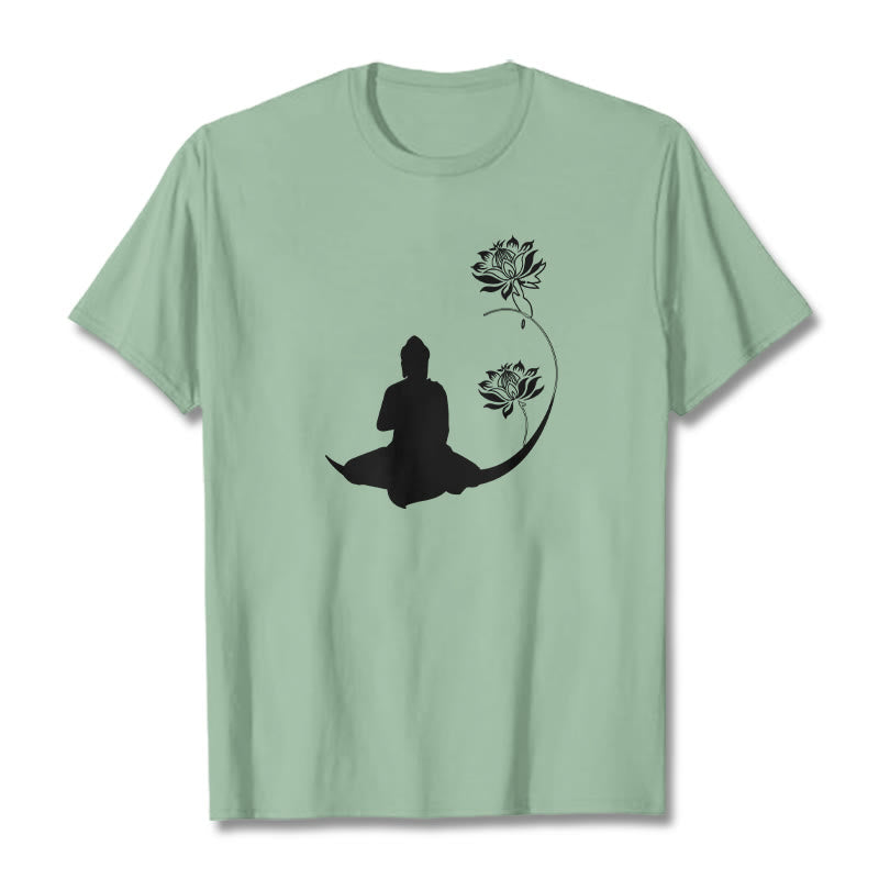 Buddha Stones蓮の花と共に座る仏陀の模様 Tシャツ - ペールグリーン - 2XL - image 15