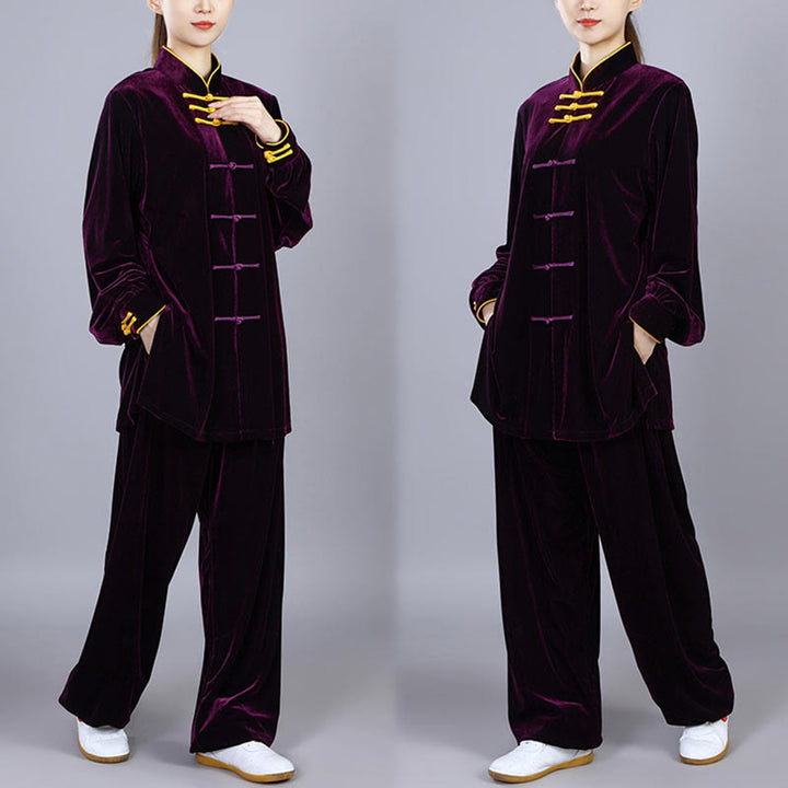 Buddha Stones 2点セット 秋冬 太極拳 気功 練習用 ユニセックス カエルボタン 瞑想 ベロア ウェア セット - image 16