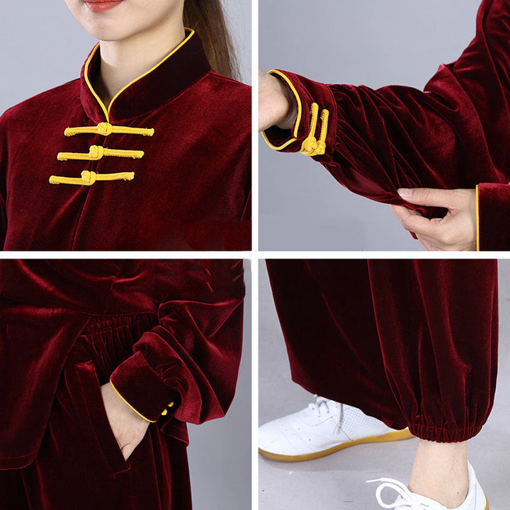 Buddha Stones 2点セット 秋冬 太極拳 気功 練習用 ユニセックス カエルボタン 瞑想 ベロア ウェア セット - image 7