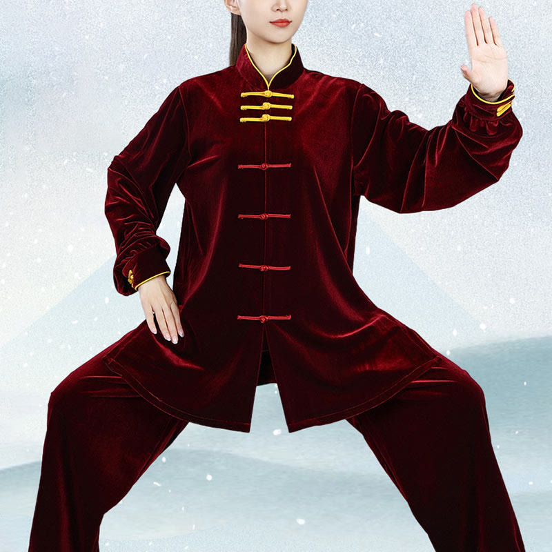 Buddha Stones 2点セット 秋冬 太極拳 気功 練習用 ユニセックス カエルボタン 瞑想 ベロア ウェア セット - image 5