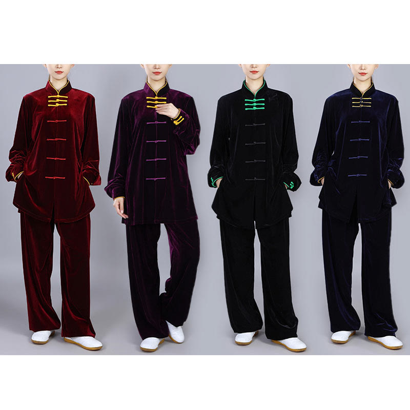 Buddha Stones 2点セット 秋冬 太極拳 気功 練習用 ユニセックス カエルボタン 瞑想 ベロア ウェア セット - image 21