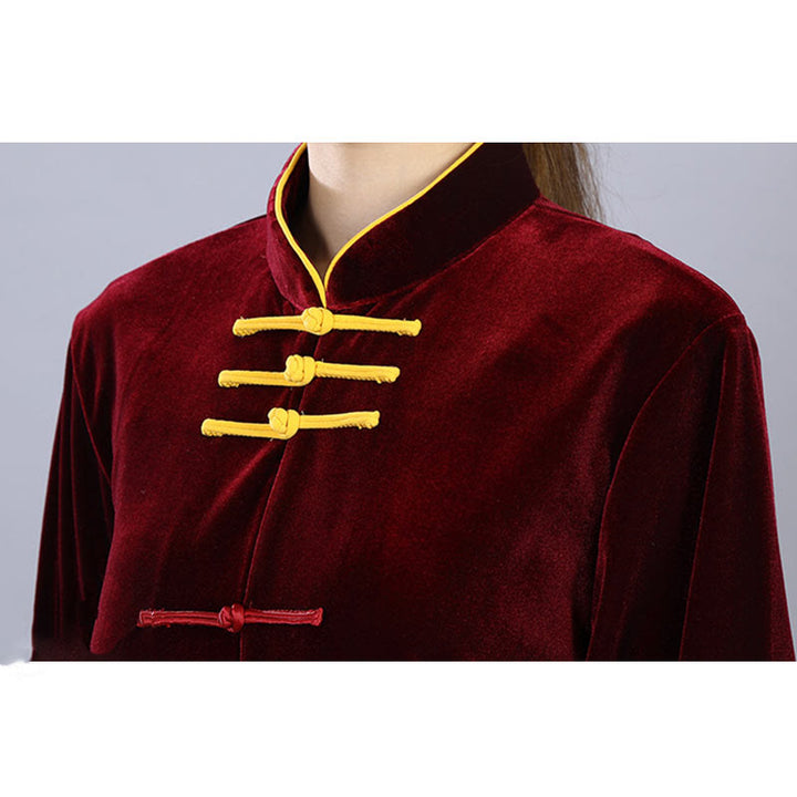 Buddha Stones 2点セット 秋冬 太極拳 気功 練習用 ユニセックス カエルボタン 瞑想 ベロア ウェア セット - image 9