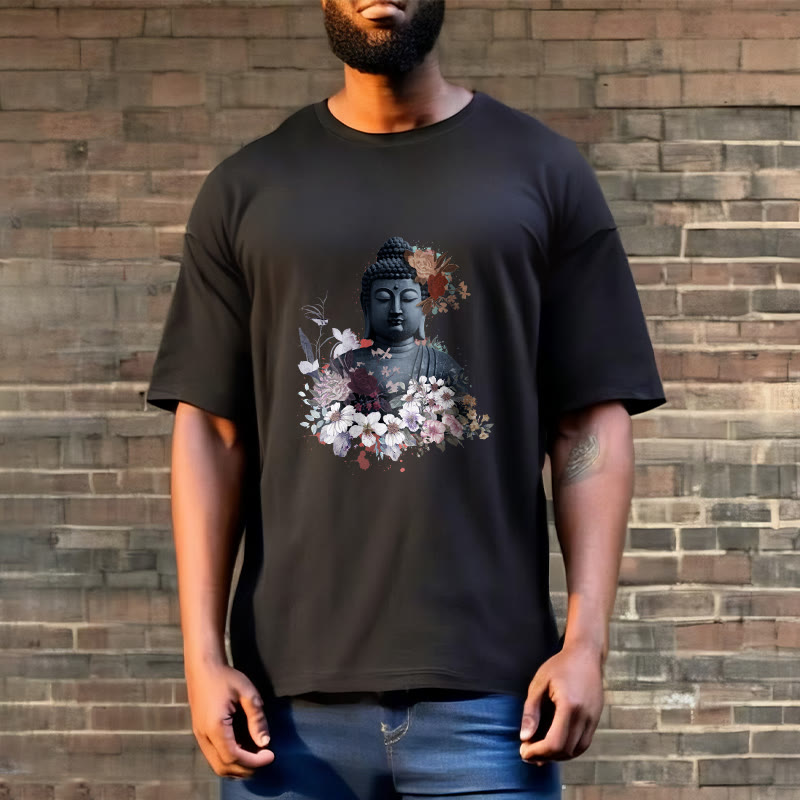 Buddha Stonesと仏像を囲むカラフルな花柄Tシャツ - image 6
