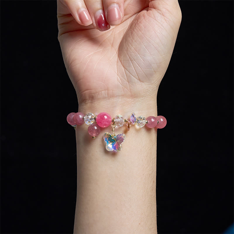 Buddha Stonesストロベリークォーツ ホワイトクリスタル ピンククリスタル バタフライラブブレスレット - image 12