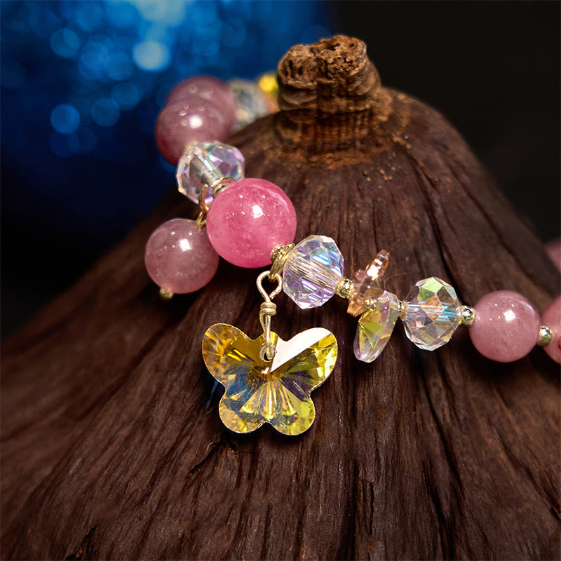 Buddha Stonesストロベリークォーツ ホワイトクリスタル ピンククリスタル バタフライラブブレスレット - image 10