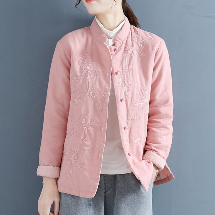 Buddha Stonesレトロフラワーデザイン サーマルロングスリーブコットンリネンレディースシャツ - ピンク - US8-10，UK/AU12-14，EU40-42 (2XL) - image 7