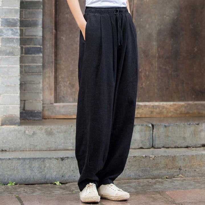Buddha Stones無地デザイン コットン レディース パンツ - 黒 - US14、 UK/AU18、 EU46 (4XL) - image 9