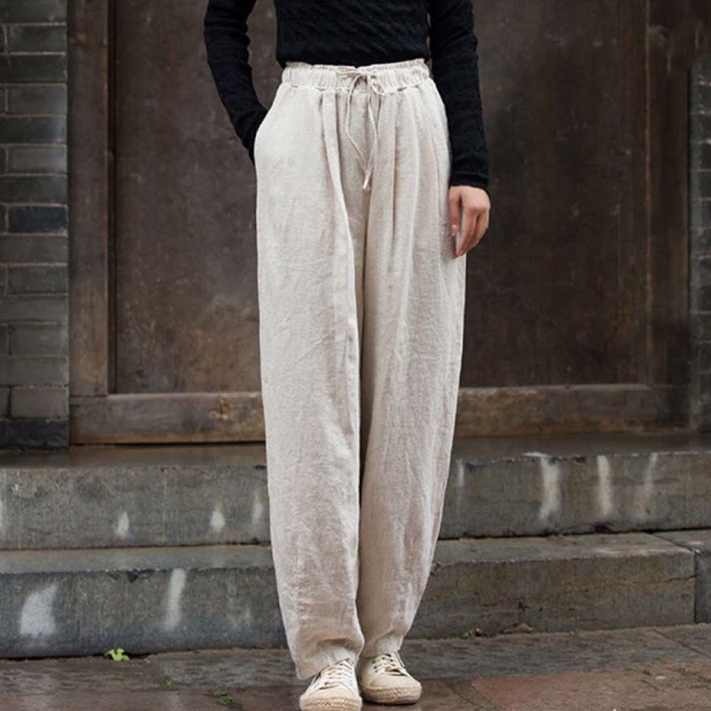 Buddha Stones無地デザイン コットン レディース パンツ - ベージュ - US14、 UK/AU18、 EU46 (4XL) - image 6