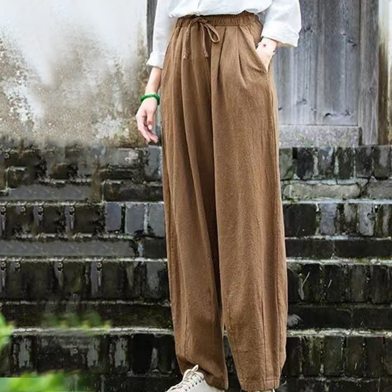 Buddha Stones無地デザイン コットン レディース パンツ - image 4
