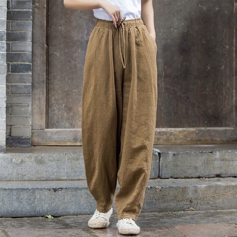 Buddha Stones無地デザイン コットン レディース パンツ - ダークカーキ - US14、 UK/AU18、 EU46 (4XL) - image 2