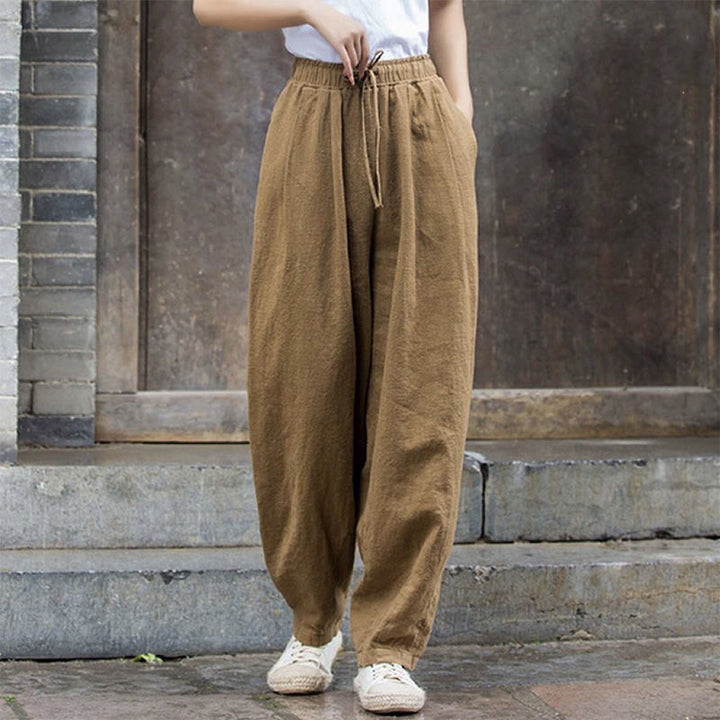Buddha Stones無地デザイン コットン レディース パンツ - ダークカーキ - US14、 UK/AU18、 EU46 (4XL) - image 2