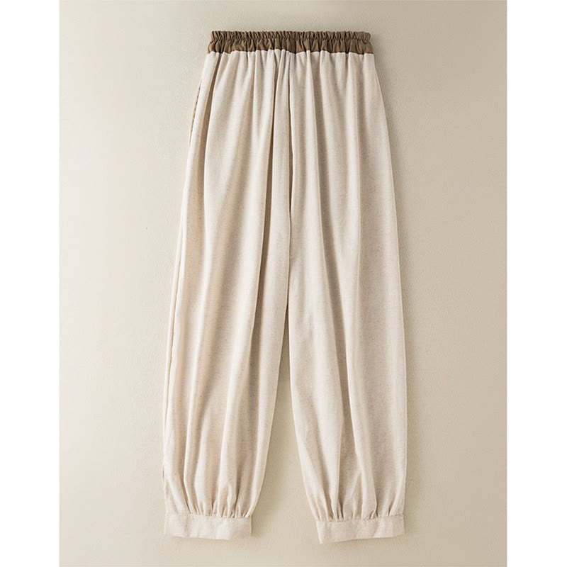 Buddha Stones レディース 無地コットン素材 ドローストリング サルエルパンツ ポケット付 - image 1