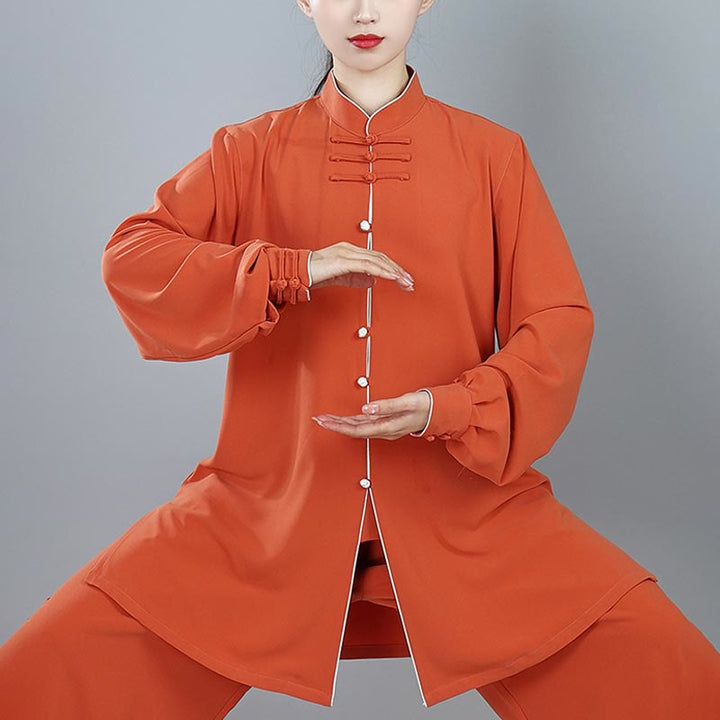 Buddha Stones 2点セット 秋冬 無地 カエルボタン 太極拳 瞑想 気功 禅 練習 ユニセックス コットン 服 セット