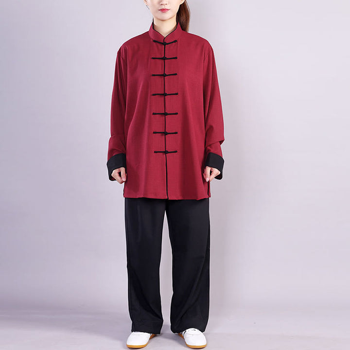 Buddha Stones 2点セット 秋冬 カエルボタン 太極拳 瞑想 気功 禅 練習 ユニセックス コットン リネン 服 セット - image 5