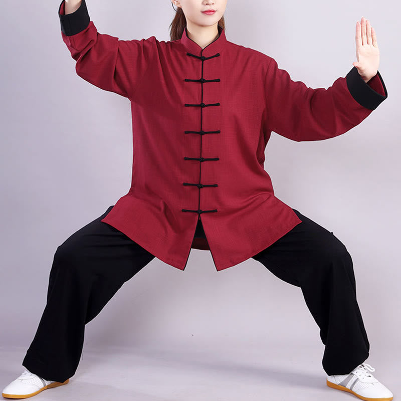 Buddha Stones 2点セット 秋冬 カエルボタン 太極拳 瞑想 気功 禅 練習 ユニセックス コットン リネン 服 セット - image 1