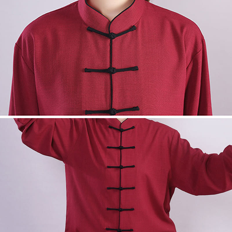 Buddha Stones 2点セット 秋冬 カエルボタン 太極拳 瞑想 気功 禅 練習 ユニセックス コットン リネン 服 セット - image 8