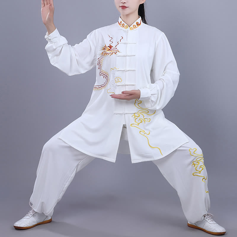 Buddha Stones2点セット 秋 刺繍 龍 カエルボタン 太極拳 瞑想 気功 禅 練習 ユニセックス コットン 服 セット - 白 - 3XL- 米国/UK/AU/ EUのXLに適合 - image 8