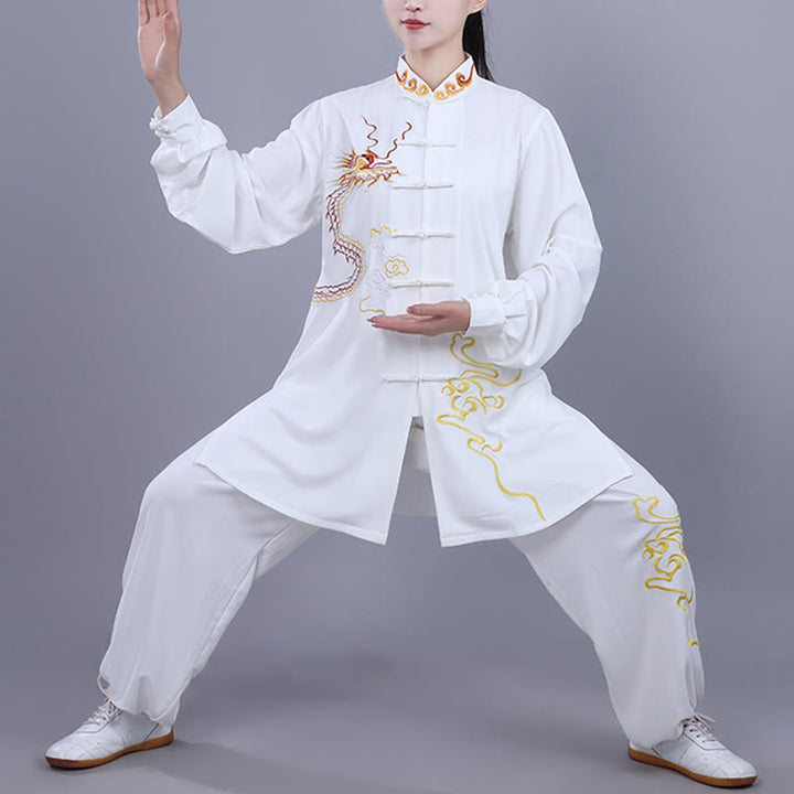 Buddha Stones2点セット 秋 刺繍 龍 カエルボタン 太極拳 瞑想 気功 禅 練習 ユニセックス コットン 服 セット - 白 - 3XL- 米国/UK/AU/ EUのXLに適合 - image 8