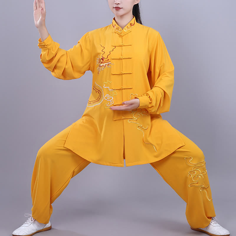 Buddha Stones2点セット 秋 刺繍 龍 カエルボタン 太極拳 瞑想 気功 禅 練習 ユニセックス コットン 服 セット - 黄色 - 3XL- 米国/UK/AU/ EUのXLに適合 - image 19