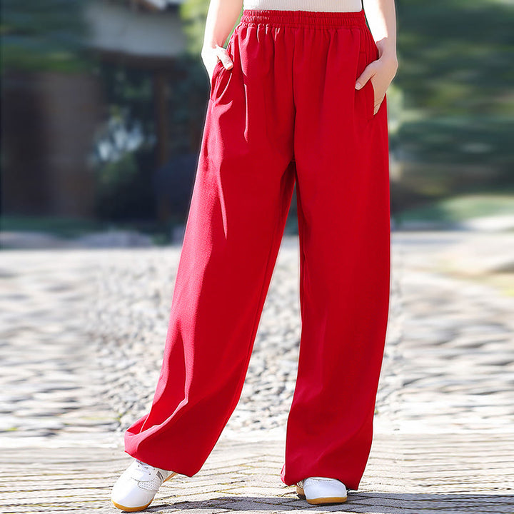 Buddha Stones秋冬 ユニセックス 伸縮性ウエスト 太極拳 気功練習 コットンリネン フリース裏地 ポケット付きパンツ - image 7