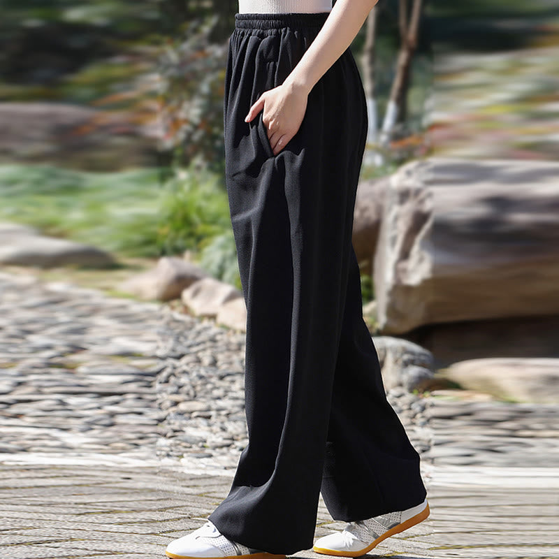 Buddha Stones秋冬 ユニセックス 伸縮性ウエスト 太極拳 気功練習 コットンリネン フリース裏地 ポケット付きパンツ - image 15