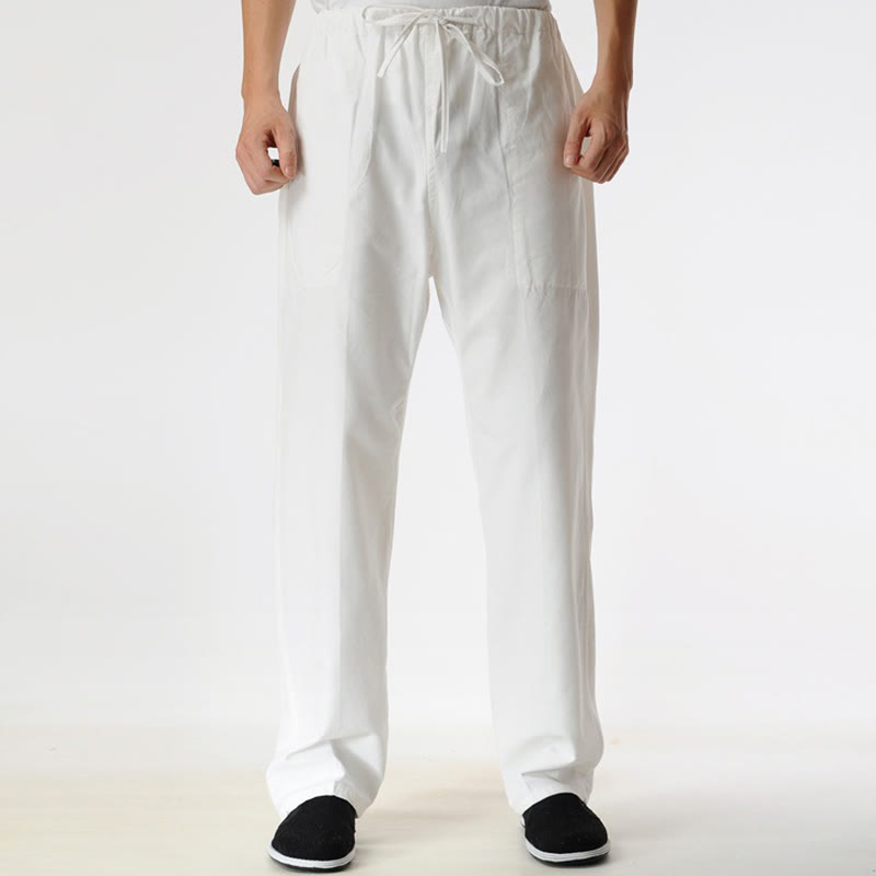 Buddha Stones秋冬 無地 メンズ ドローストリングパンツ ポケット付き - 白 - US/UK/AU44、 EU54 (4XL) - image 6