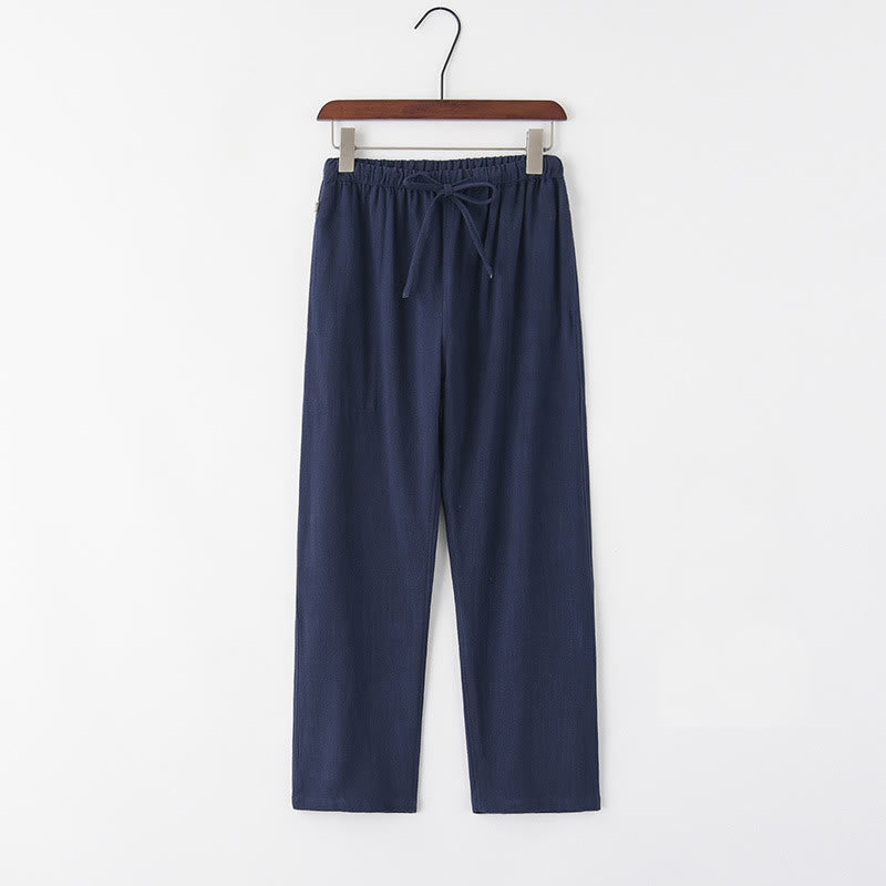 Buddha Stones春夏 無地 メンズ ドローストリング リネン パンツ ポケット付き - スティールブルー - US/UK/AU44、 EU54 (4XL) - image 4