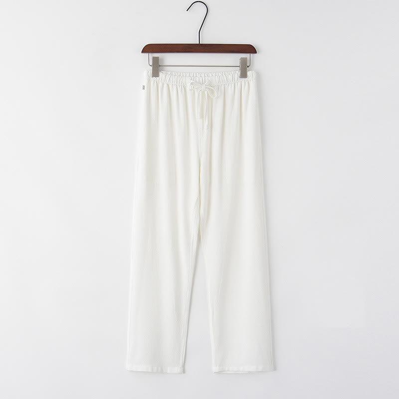 Buddha Stones春夏 無地 メンズ ドローストリング リネン パンツ ポケット付き - 白 - US/UK/AU44、 EU54 (4XL) - image 1