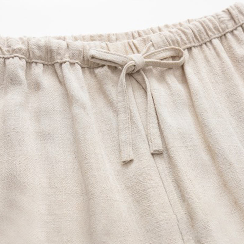 Buddha Stones春夏 無地 メンズ ドローストリング リネン パンツ ポケット付き - image 7