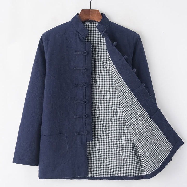 Buddha Stones冬用 メンズ フロッグボタン タンスーツ リネンコットン フリース裏地 ジャケット シャツ ポケット付き - スチールブルー - カエルボタン - US/UK/AU44、 EU54 (4XL) - image 14