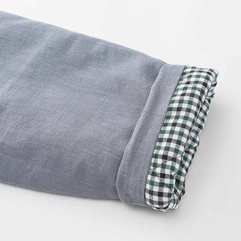 Buddha Stones冬用 メンズ フロッグボタン タンスーツ リネンコットン フリース裏地 ジャケット シャツ ポケット付き - image 9