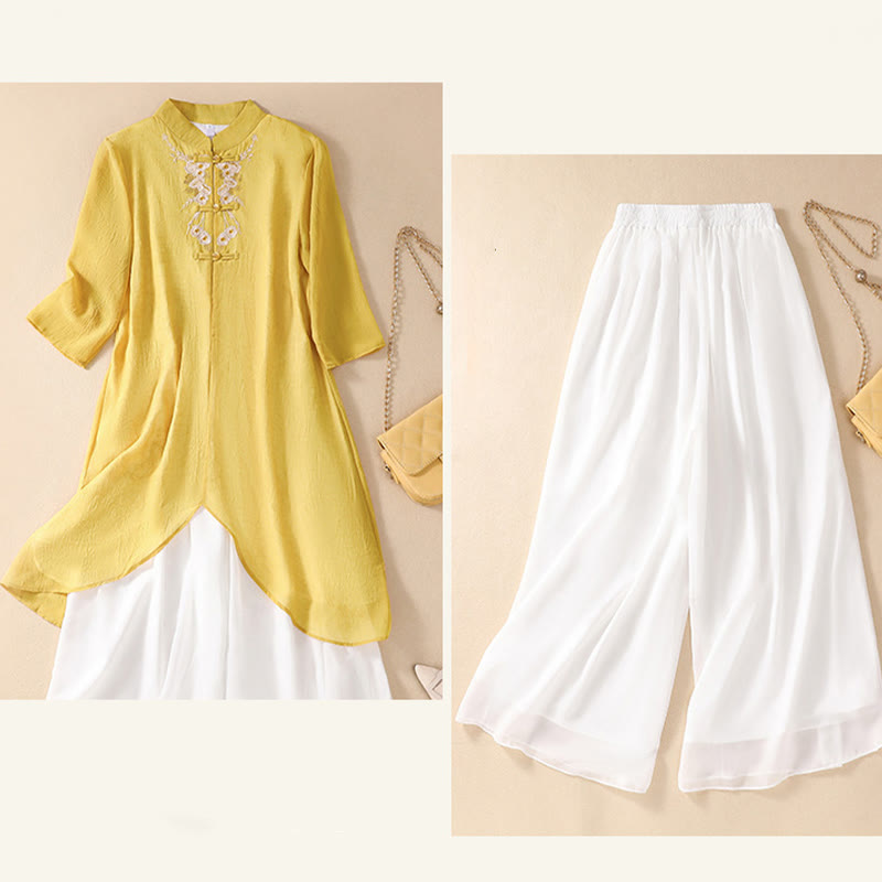 Buddha Stonesレディース フラワー刺繍 フロッグボタン シャツドレス ワイドレッグパンツ - image 14