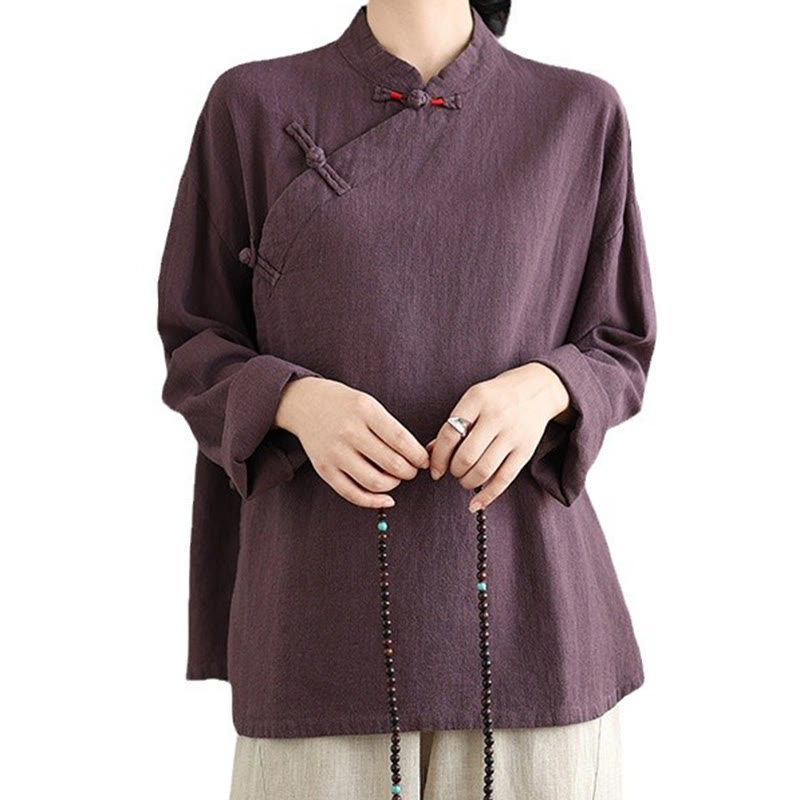 Buddha Stones無地 フロッグボタン 長袖 レディース シャツ - image 16