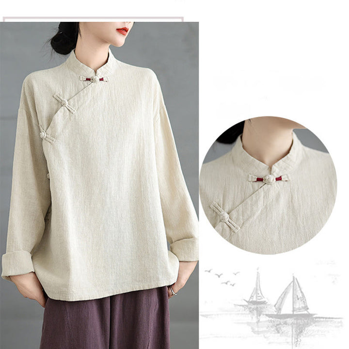 Buddha Stones無地 フロッグボタン 長袖 レディース シャツ - image 6