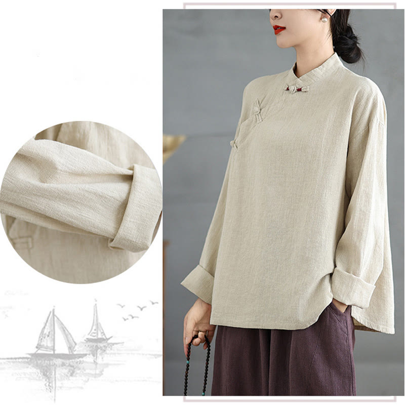 Buddha Stones無地 フロッグボタン 長袖 レディース シャツ - image 8