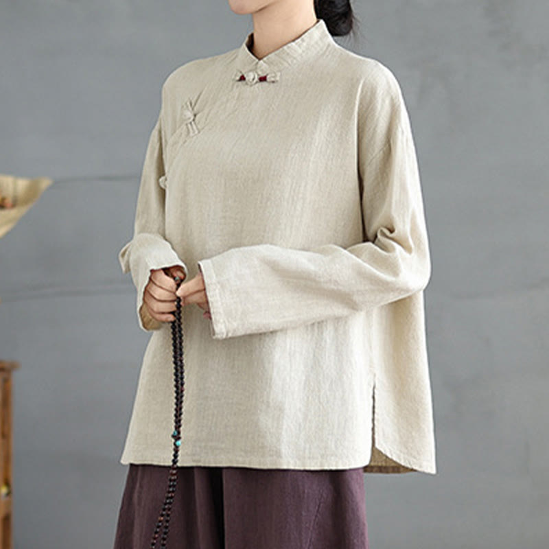 Buddha Stones無地 フロッグボタン 長袖 レディース シャツ - image 5