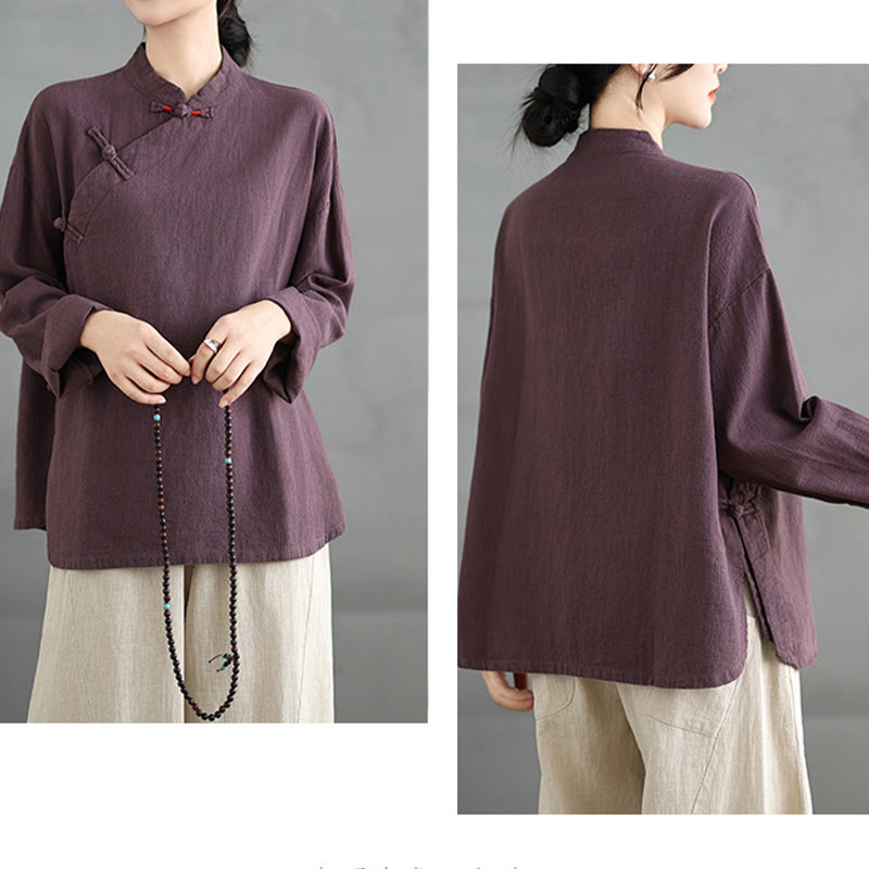 Buddha Stones無地 フロッグボタン 長袖 レディース シャツ - image 15
