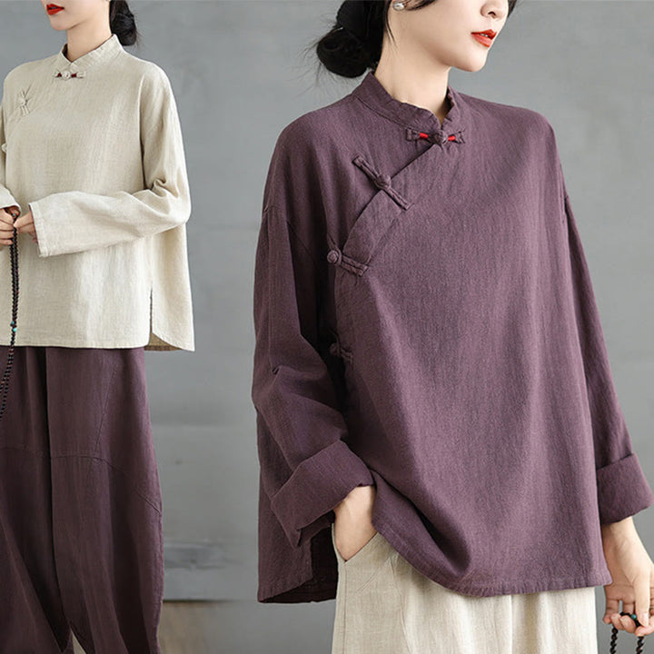 Buddha Stones無地 フロッグボタン 長袖 レディース シャツ - image 19