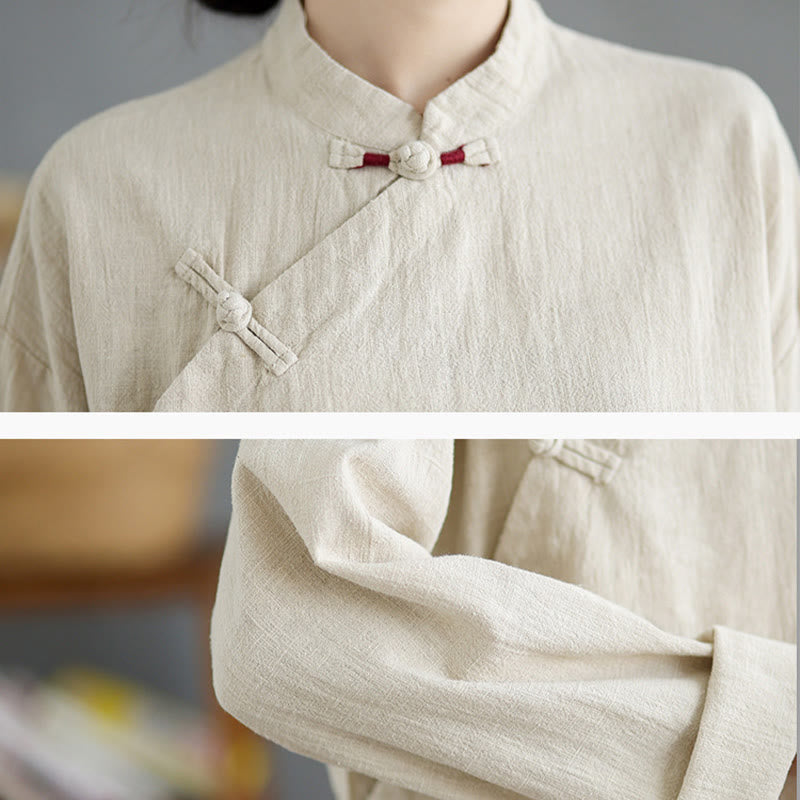 Buddha Stones無地 フロッグボタン 長袖 レディース シャツ - image 9