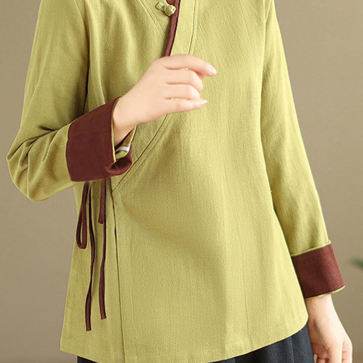 Buddha Stonesの秋の無地漢服長袖レースアップレディースシャツ - image 13