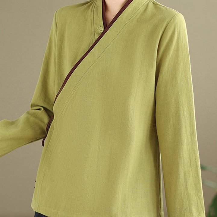 Buddha Stonesの秋の無地漢服長袖レースアップレディースシャツ - image 10