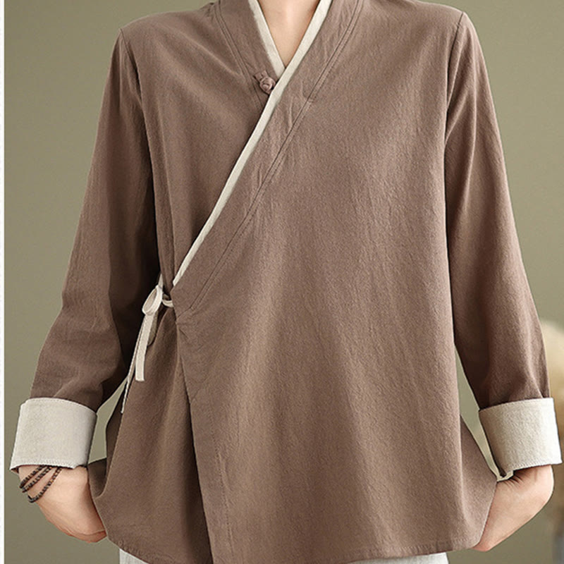 Buddha Stonesの秋の無地漢服長袖レースアップレディースシャツ - ダークゴールデンロッド - US8-10，UK/AU12-14，EU40-42 (2XL) - image 18