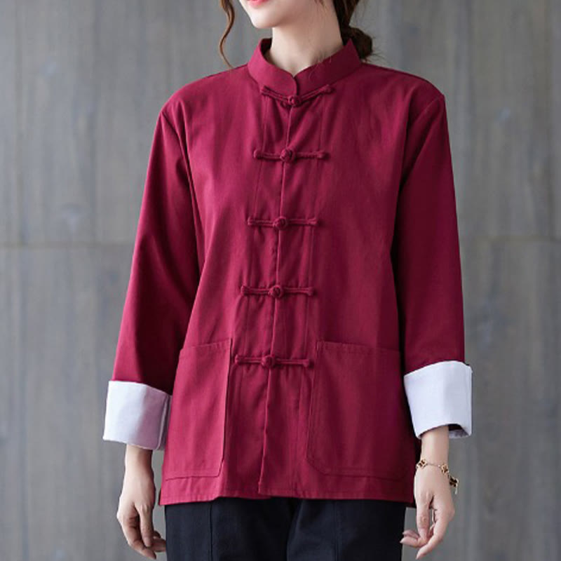 Buddha Stonesレディース カエルボタン長袖シャツパンツ 瞑想服 - バーガンディ色のシャツ - US8-10，UK/AU12-14，EU40-42 (2XL) - image 7